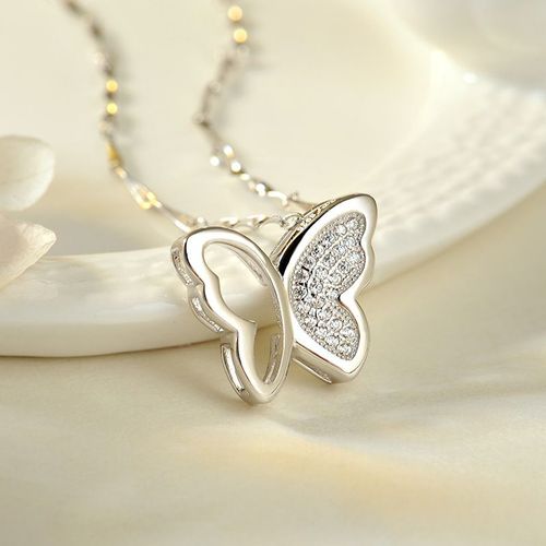 Chaîne Papillon Plaqué Argent 925 Collier Pendentif Diamant Femme Clavicule Courte Lvn4127