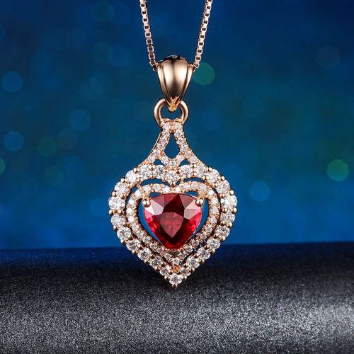 Pendentif En Forme De Coeur En Forme De Coeur Avec Pierres Précieuses De Couleur Micro-Série Pleine De Diamants Collier De Rubis En Zircon Pour Les Femmes Lvn4121