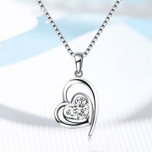 Collier Femme Pendentif Édition Femme Super Flash Aaa Zircon Pendentif Coeur En Forme De Coeur Plaqué Argent Lvn4218