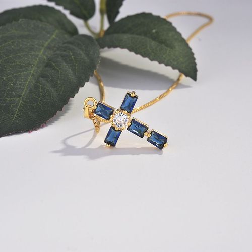 Pendentif Zircon Plaqué Or Femme Saphir Lvn4212