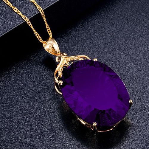 Pendentif Améthyste Plein De Diamants Plaqué Or 18 Carats Micro-Serti De Diamants Collier Pendentif En Cristal Pour Femme Lvn4209