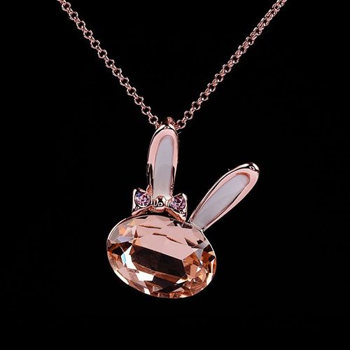 Collier Plaqué Or Rose 18 Carats Chaîne Clavicule Femme Court Champagne Arc Lapin Pendentif Lvn4322