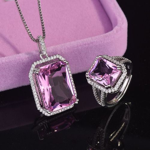 Pendentif Collier Zircon Rose Rectangulaire Super Populaire Haut De Gamme Version Féminine De La Chaîne Clavicule Lvn4314