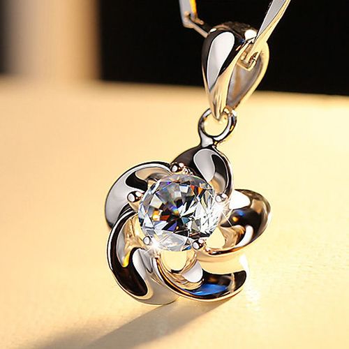 Collier Fleur Femme Clavicule Courte Argent Pendentif Cristal Prune Épanouie Lvn4342