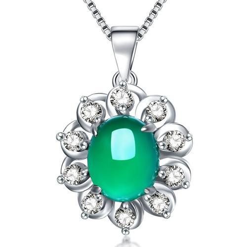 Collier Femme Plaqué Argent 925 Pendentif Calcédoine Synthétique Lvn4331