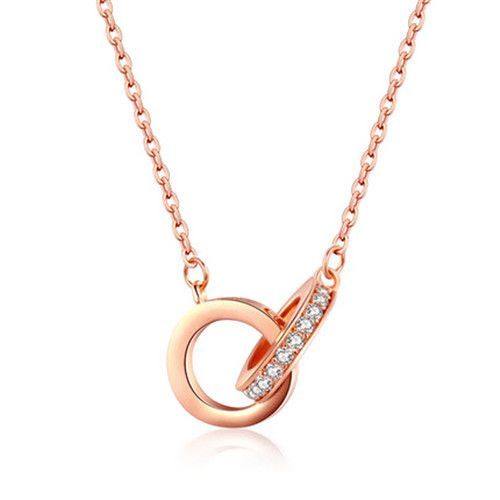 Collier Double Anneau En Or Rose 18 Carats Plaqué Blanc Chaîne De Clavicule Pour Femme Série Petite Forêt Fraîche Lvn4326