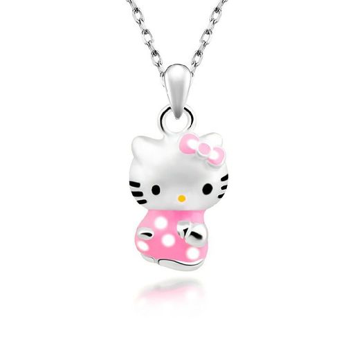 Cuivre Plaqué Argent Kitty Chat Collier Pendentif Bonjour Kt Chat Argent Créatif Ensemble Chaîne Lvn4358