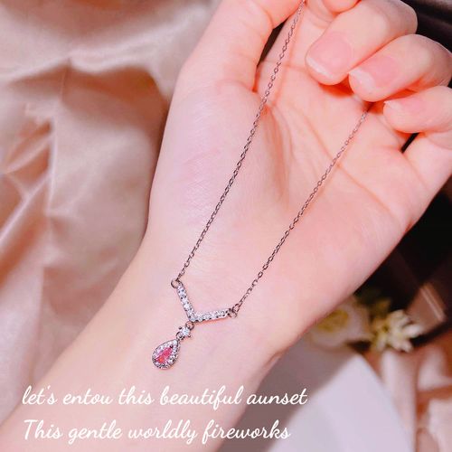 Angel Wings Rose Diamant Collier Femme Quotidien Petit Argyle Rose Cristal Larme Collier Lvn4395