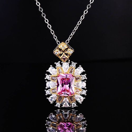 Collier En Faux Diamant Rose Pour Femme Plaqué Or 18 Carats Avec Pendentif En Diamant Jaune Micro-Mosaïque Seiko Lvn4380