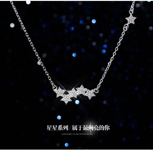 Ins Star Collier En Argent Plaqué Argent Pendentif Étoile Féminine Chaîne Clavicule Courte Pendentif Zircon Micro-Set Lvn4456