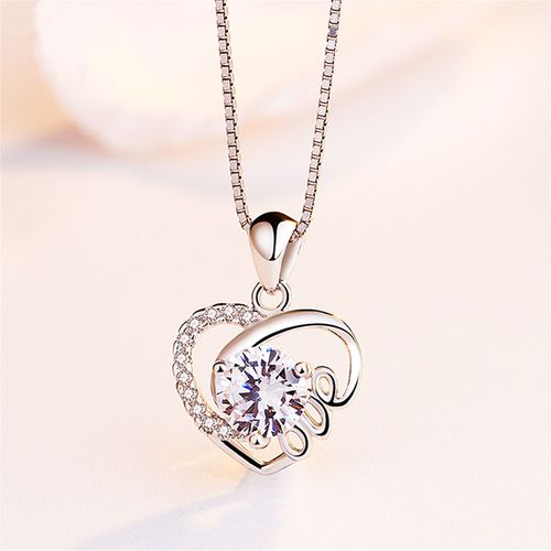 Collier Plaqué Argent 925 Pendentif Coeur Femme Pendentif Coeur Amour Chaîne Clavicule Lvn4452