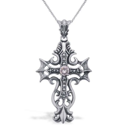 Creative Vintage Plaqué S925 Thai Argent Noir Croix Pendentif Diamant Collier Lvn4449