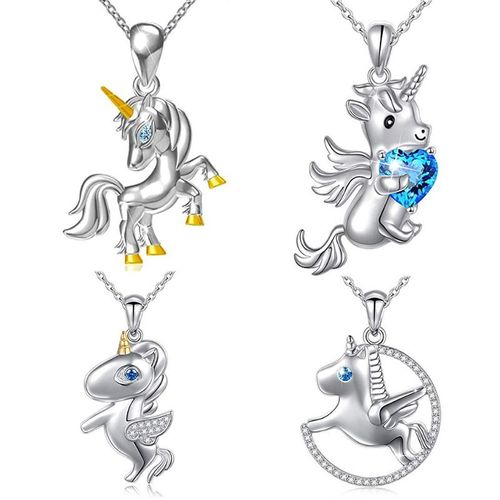 Main Tenant En Forme De Coeur Licorne Bicolore Galvanoplastie Pendentif Diamant Collier Femmes Lvn4445