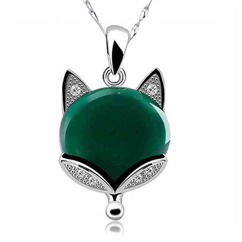 Collier Femme Imitation Synthétique Chrysoprase Renard Pendentif Argent 925 Plaqué Lvn4480