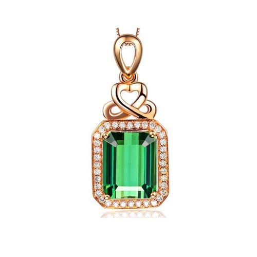 Pendentif Émeraude En Argent Plaqué Or Rose 18 Carats Couleur Pierre Précieuse Tourmaline Verte Collier En Cristal De Couleur Femmes Lvn4496