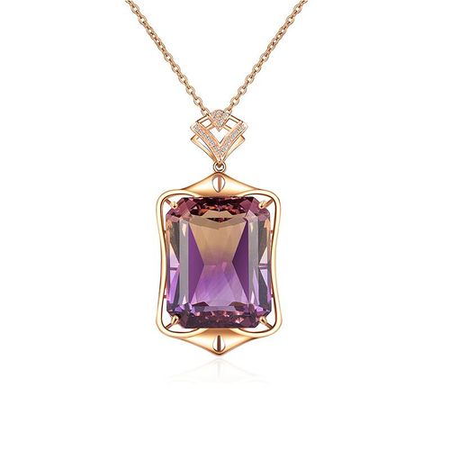 Bijoux Carat Synthétique Brésilienne Améthyste Collier 18k Plaqué Or Rose Incrusté Tourmaline Pendentif Pour Femme Lvn4535