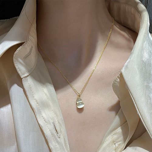 S925 Argent Plaqué Double Face Gourde Collier Féminin Opale Clavicule Chaîne Marée Lvn4528