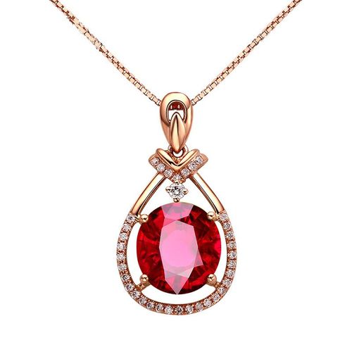 Caibao Série 4 Carats Pigeon Synthétique Rouge Sang Tourmaline Pendentif Femme Micro-Incrusté Diamant Banquet Fiançailles Collier Lvn4635
