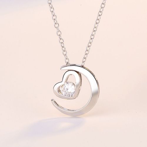 Chaîne Clavicule Plaqué Argent 925 Collier En Forme De Coeur Lune Représente Mon Coeur Pendentif Femme Ins Lvn4661