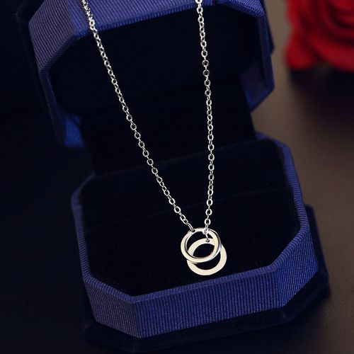 Ins Blanc Collier En Argent Sterling Longueur Réglable Platine Plaqué Double Anneau Dames Clavicule Chaîne Lvn4658