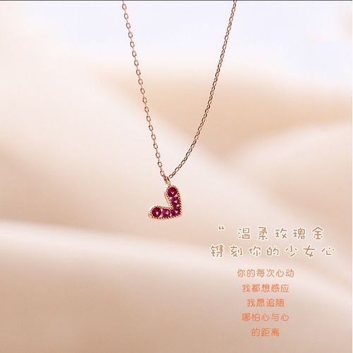 Collier Coeur Rouge En Argent Sterling Plaqué Argent Pendentif Coeur Femme Pêche Plaqué Or Rose Chaîne Clavicule Fille Lvn4655