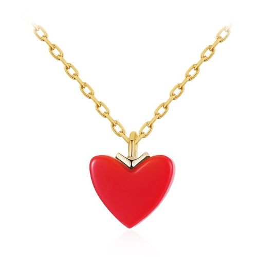 Plaqué Argent Sterling 925 Petit Coeur Rouge Collier Femme Amour Rouge Pêche Coeur Fille Coeur Clavicule Chaîne Coeur Pendentif Lvn4672