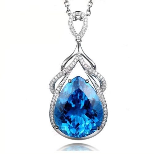 Collier Larmes De Sirène Micro Incrustation Zircon Topaze Bleue Pendentif Forme Goutte Lvn4703
