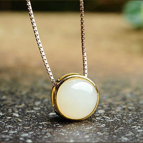 Synthétique Hetian Jade Blanc Jade Collier Femme Plaqué Or 18k Pendentif Collier En Argent Lvn4701