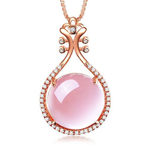 Collier Plaqué Or Rose 925 Chaîne Clavicule Femme Cristal Rose Synthétique Pipa Pendentif Hibiscus Pierre Précieuse Argent Lvn4692