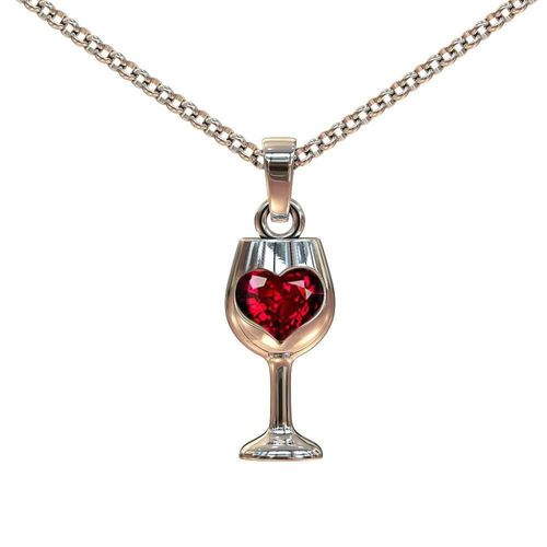 Incrusté Rubis Créatif Vin Rouge Haute Éducation Tasse Pendentif En Forme D'amour Femme Collier De Noël Lvn4667
