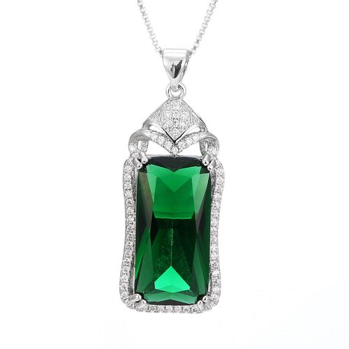 925 Argent Plaqué Couleur Trésor Vert Tourmaline Corindon No Matter Pendentif Micro-Set Zircon Collier Femme Lvn4706