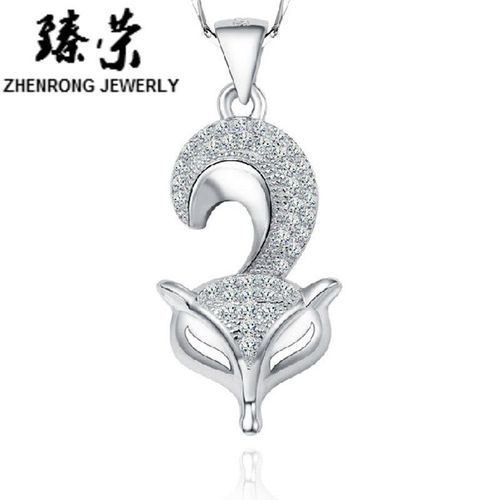 Collier Renard Plaqué Argent Avec Diamants, Pendentif Chaîne Clavicule Courte Pour Femme Lvn4742