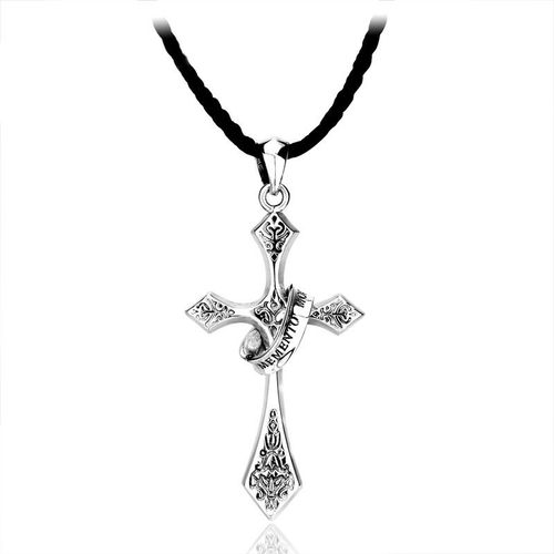 Collier Homme Croix Thai Argent Teint Noir Et Ancien Collier Créatif Pendentif Homme Argent Lvn4770