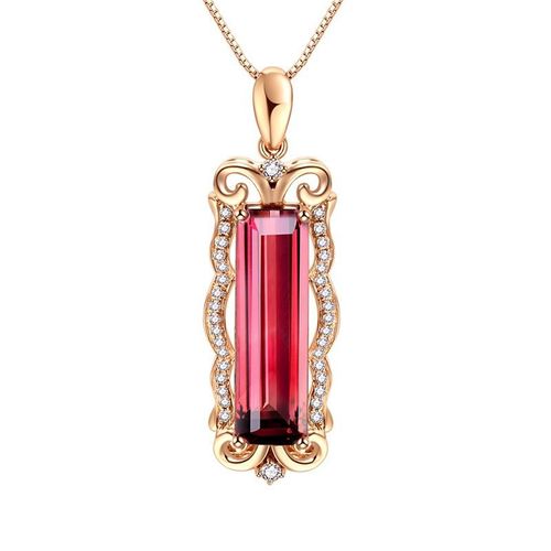 Pendentif Rubellite Synthétique Carat Pendentif Plaqué Or Rose 18k Avec Pierres Précieuses Colorées Pour Femme Lvn4769
