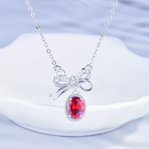 Design Grenat Zircon Bow Collier Femme Ins Clavicule Chaîne Lvn4757
