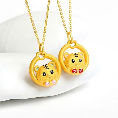 Pendentif Tigre Du Zodiaque Femme Plaqué Or Tigre Année Année De Naissance Collier 3d Pendentif Artisanal En Or Dur Petit Ornement En Or Lvn4755
