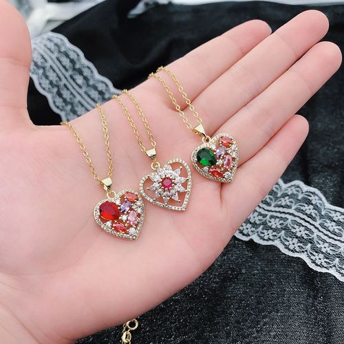 Kuaishou Jeweled Love Coeur En Forme De Collier De Bijoux Colorés Pd990 Plaqué Or Jaune 18 Carats Pendentif Coeur Lvn4832