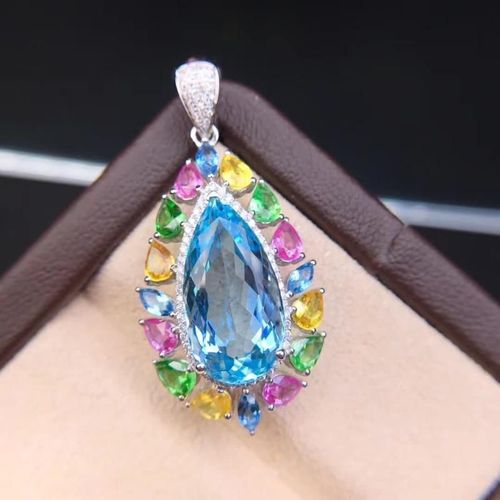 Imitation Naturelle Saint Mary Aigue-Marine Pendentif Pt950 Plaqué Platine Collier De Poire Goutte De Pierres Précieuses Colorées Lvn4823