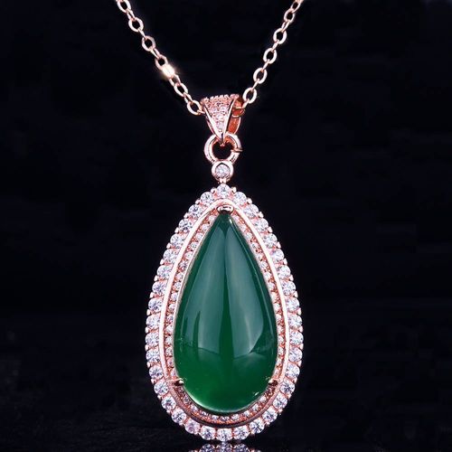 Kuaishou Micro-Incrusté De Diamants Imitation Calcédoine Naturelle Pendentif Plaqué Or Rose 18 Carats Goutte D'eau Collier En Forme De Poire Pour Les Femmes Lvn4818