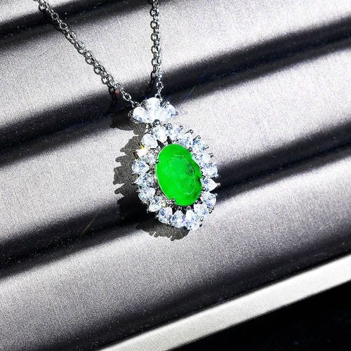 Imitation Coton Naturel Émeraude Pendentif Pt950 Platine Fiançailles Hao Collier Incrusté Femme Lvn4833