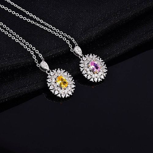 Micro Inlay Ovale Pendentif Plaqué Pt950 Platine Jaune Diamant Couleur Bijou Collier Femme Lvn4844
