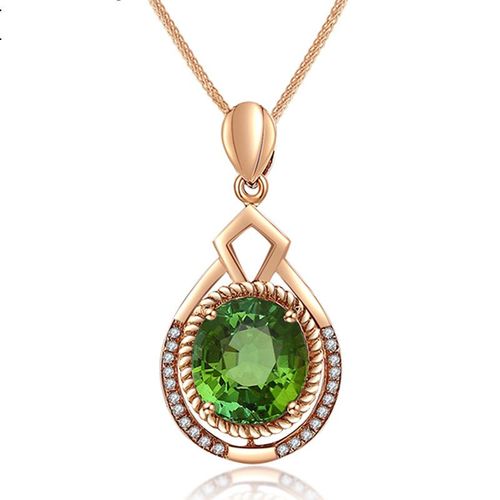 Collier Précieux Emeraude Plaqué Or Rose 18k Avec Pendentif En Zircon Simulé Lvn4873