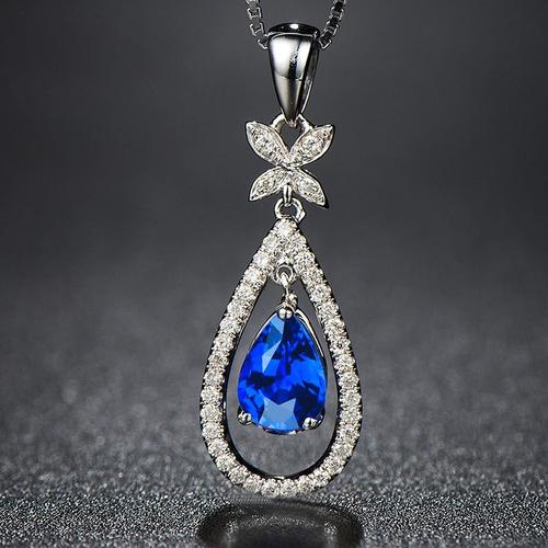 Micro-Set Zircon Goutte D'eau Intelligente Saphir En Forme De Poire Pendentif Papillon Haut De Gamme Collier De Chaîne De Clavicule Lvn4863