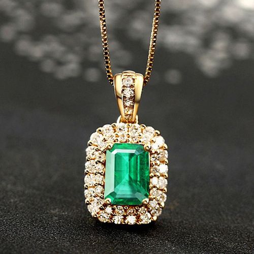 Collier Pendentif Au Trésor Coloré Tourmaline De Simulation De Pierres Précieuses Émeraude Haut De Gamme Plaqué Or Jaune 18 Carats Pour Femme Lvn4861