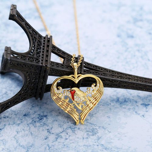 Créativité Never Parts Bird Sparrow Coeur Pendentif Collier Plaqué Or Lvn4898