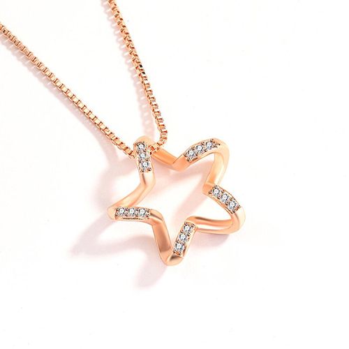 Collier Coeur Pentagramme Pendentif Clavicule Chaîne Dames Or Rose Plaqué 925 Collier En Argent Lvn4924