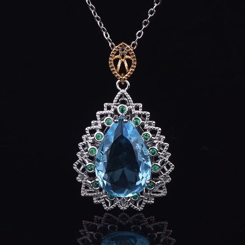 Pendentif Topaze Aigue-Marine Synthétique Incrusté Collier Poire Goutte Plaqué Or Créatif Émeraude Lvn4918