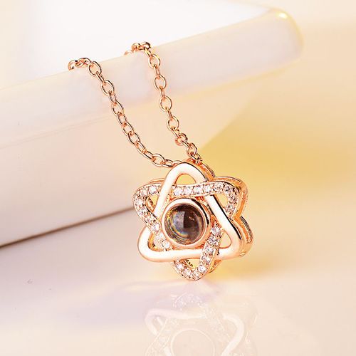 Collier Mémoire Femme Plaqué Argent 925 Pendentif Hexagramme Amour 100 Langues Je T'aime Chaîne Clavicule Lvn4946
