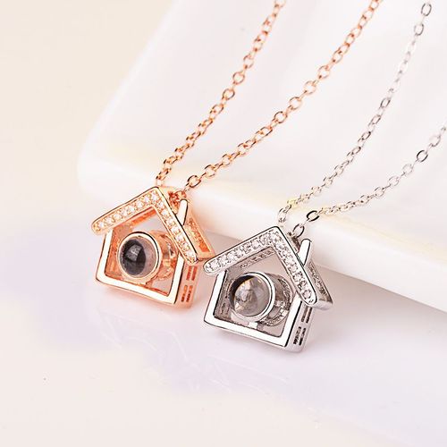 Collier D'amour Plaqué Argent S925 Mémoire 100 Langues Je T'aime Pendentif Petite Maison Lvn4943