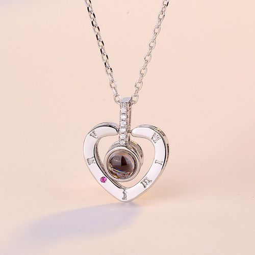 Collier Amour Mémoire Plaqué Argent Sterling 925 Pendentif Femme 100 Langues Je T'aime Chaîne Clavicule Lvn4939